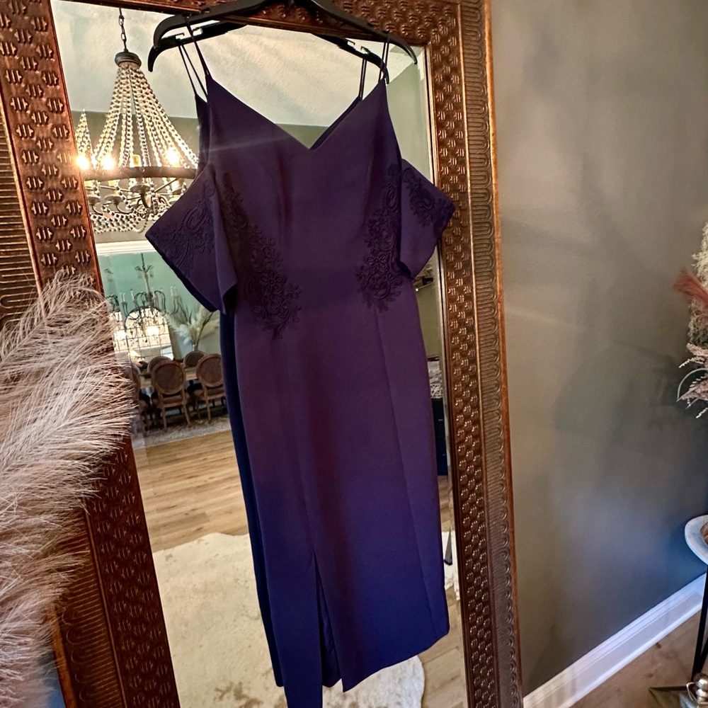 Keepsake Navy Off Shoulder Lace Dress